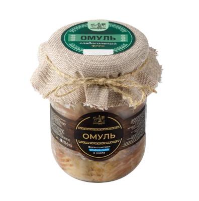 Омуль филе-ломтики, слабой соли, в масле, 500 гр.